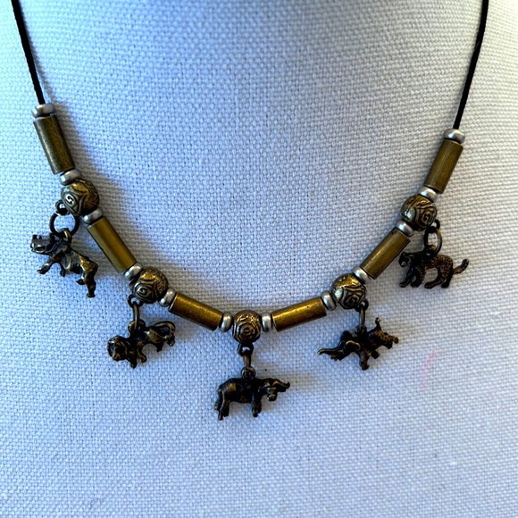 Cute Set: Brass Cast Animal Charms Necklace & Bracelet Set, elephant, leopard… - Picture 5 of 6